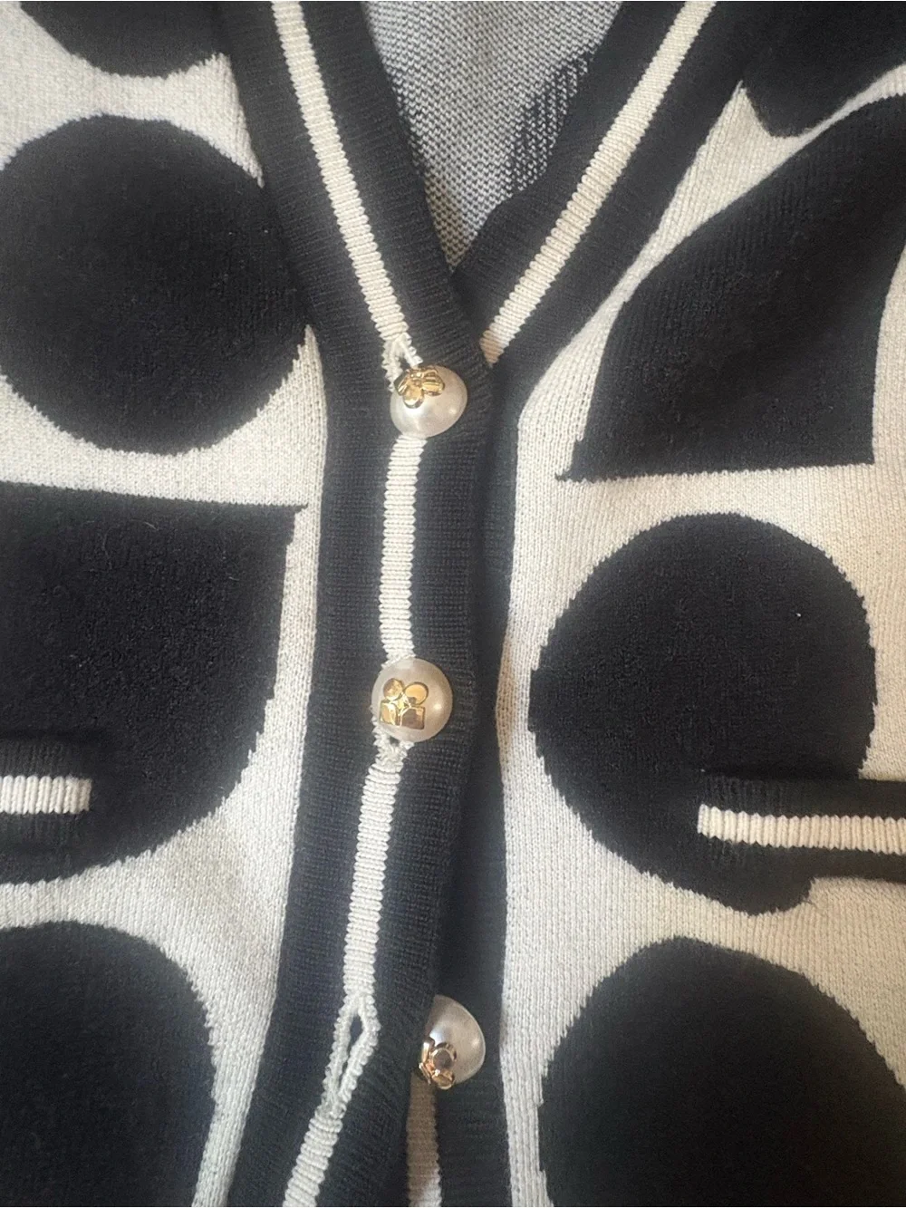 kate spade Black and white Geometric Dot Cardigan with Button Front